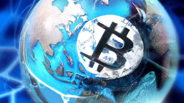 bitcoin sign on globe