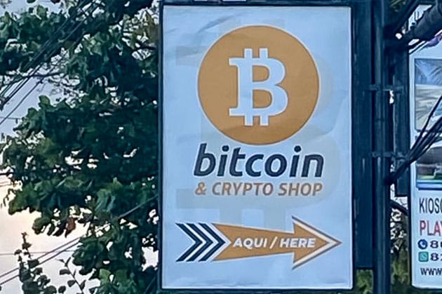 orange sign for bitcoin and crypto shop